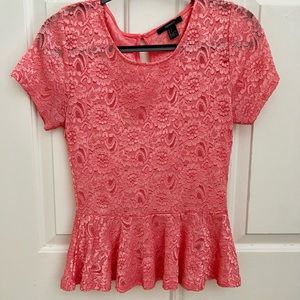 Salmon Floral Forever 21 Shirt